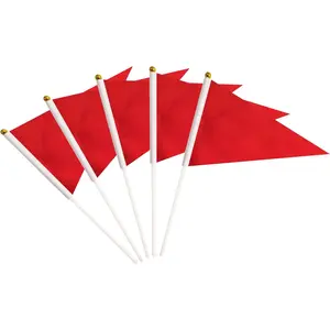 25 Pack Red Pennant Flags Small Mini Hand Held Solid Color Pennant  Sticks Flags,Party Events Celebration,School,Grand Opening, Birthday, Clubs,Flower Pot (Red)
