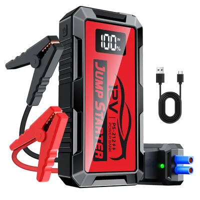 thumbnail image 2 of Featou 8000A Jump Starter – 12V Li-Ion Booster Pack With Air Compressor, USB, LED, Safety Hammer 2 of 6