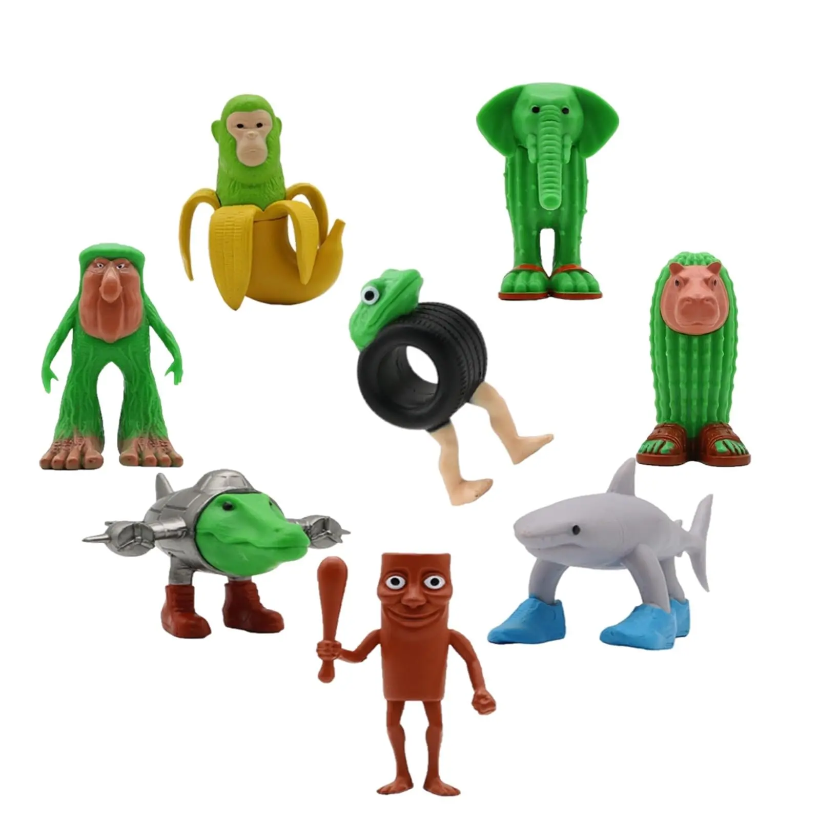 8pcs 1 Set Italian Brainrot Plastic Toy Action Figure,Tung Tung Tung Sahur Tralalero Tralala Decorative, Desktop Ornaments, Christmas, Birthday Gifts ,Animals