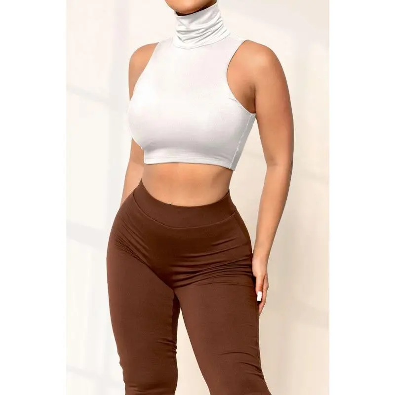 Jacelyn Sleeveless Turtleneck White Crop Top