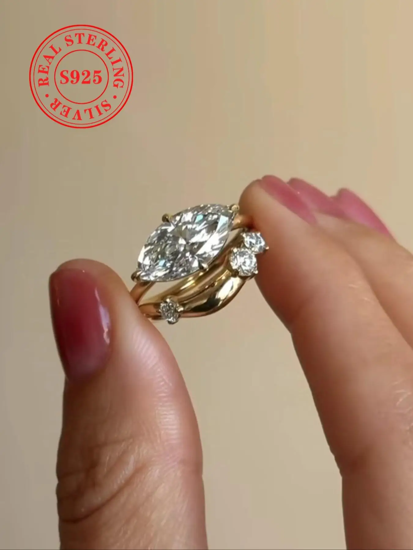 S925 Sterling Silver Fashionable Horse Eye Shaped Zircon Ring Set, Luxury Jewelry for Women, Trendy All-match & Exquisite Jewelry for Birthday Gift