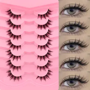 7 Pairs Transparent Half Eye False Eyelashes, Natural Volume Cross Curl Lightweight Comfortable Cosmetic Makeup Cosplay Anime Cartoon Lenses for Multiple Occasions