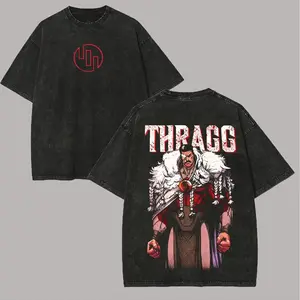 Men's Vintage Distressed Short-Sleeve Round Neck Washed Top - Invincible Grand Regent Thragg Printed, Casual Menswear Sportswear, Streetwear Festive T-Shirt