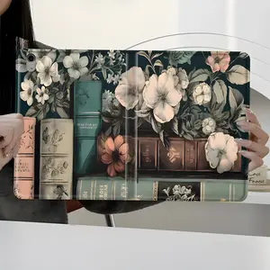 Vintage Floral & Books Tablet Case,Shockproof Full-Body Protective Tablet Case, Book Style Stand Cover for 7.9/8.3/10.2/10.5/10.9/11/12.9/13 inch Tablets, Durable Anti-Scratch Case for Home & Office, Ideal Gift for Book Lovers & Aesthetic Enthusiasts