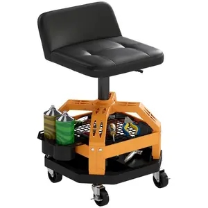 Rolling Creeper Garage Stool, 300 LBS Capacity Mechanic Stool with 360° Wheels, Tool Tray, Adjustable Height