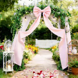 Extra-long pink satin bow decoration - 70 inch long giant bow for wedding arch, baby shower, birthday party, photo backdrop decoration banners gift sets women