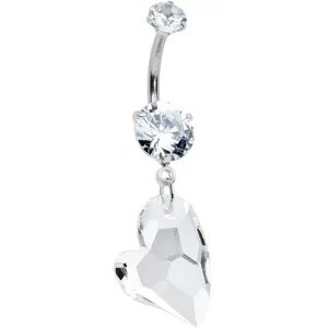 Clear CZ Gem Triple Glam Heart Valentines Dangle Belly Ring Clear CZ Gem Triple Glam Heart Valentines Dangle Belly Ring