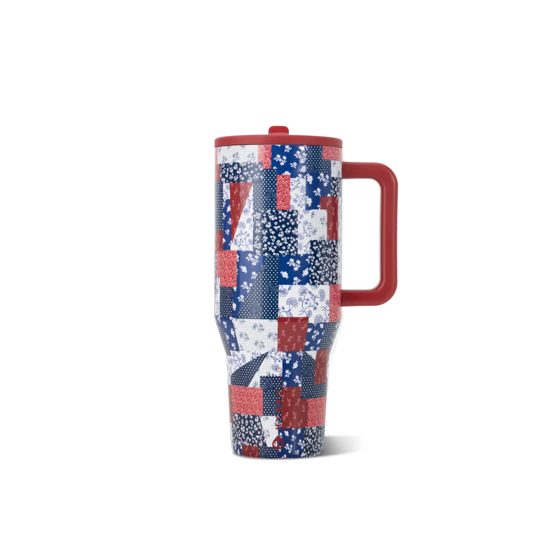 HydroJug Quilted Americana 40oz Stainless Steel Traveler Tumbler, 100% Leakproof Straw Cup with Handle, America's 250th Birthday Limited Edition, Patriotic Red-White-Blue Patchwork Reusable Portable Drinkware for Gym