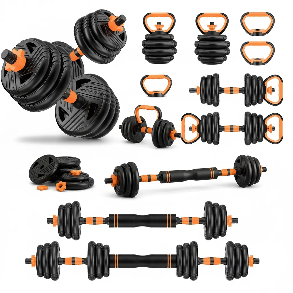 Adjustable dumbbell set,33LB/44LB/66LB/88LB Free Weights set with upgraded locking nut, 5 in 1 Weight Set Used as Kettlebells, Barbell, Push up Stand, Home Gym Fitness Workout Suitable for Men/Women