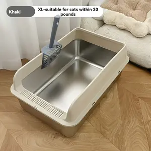 Extra Large Stainless Steel Cat Litter Box with Lid | XL Enclosed Metal Pan for Big Cats, High Sides, Anti-Stick & Leak-Proof, Easy Clean Self-Cleaning Cat Litter Box with Scoop Litter Box Enclosure