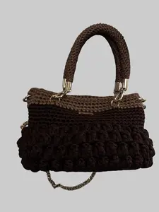 Women's Handmade Crochet Shoulder Bag, Gold Chain, Lightweight Soft Elasticized T-Shirt Yarn, Fully Lined Spacious Interior, Multi-Use Everyday Purse - By EME Handmade Legacy
