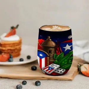 12oz Puerto Rico Night Sky Pattern Egg Shaped Tumbler, 304 Stainless Steel Double Wall Vacuum Insulated Leakproof Coffee Cup, Portable Vacuum Water Bottle for Hot & Cold Drinks, Fashion Travel Drinkware for Fitness, Office & Outdoor, Ideal Cultural Holida