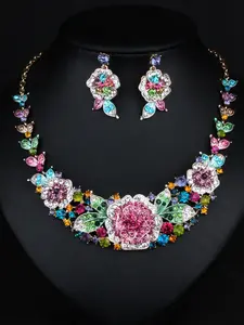 Luxurious Vintage Crystal Necklace Choker, Short Spine Chain Design, Floral Decoration, All-Seasons Wear, Women's Fashion Accessory, Statement Necklace