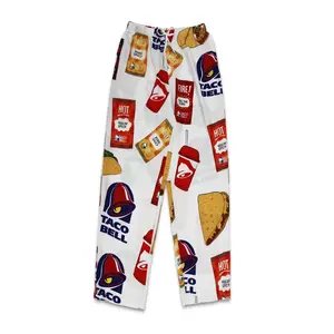 Unisex Funny Pajama Pants – Taco & Hot Sauce Food Print Lounge Sleepwear