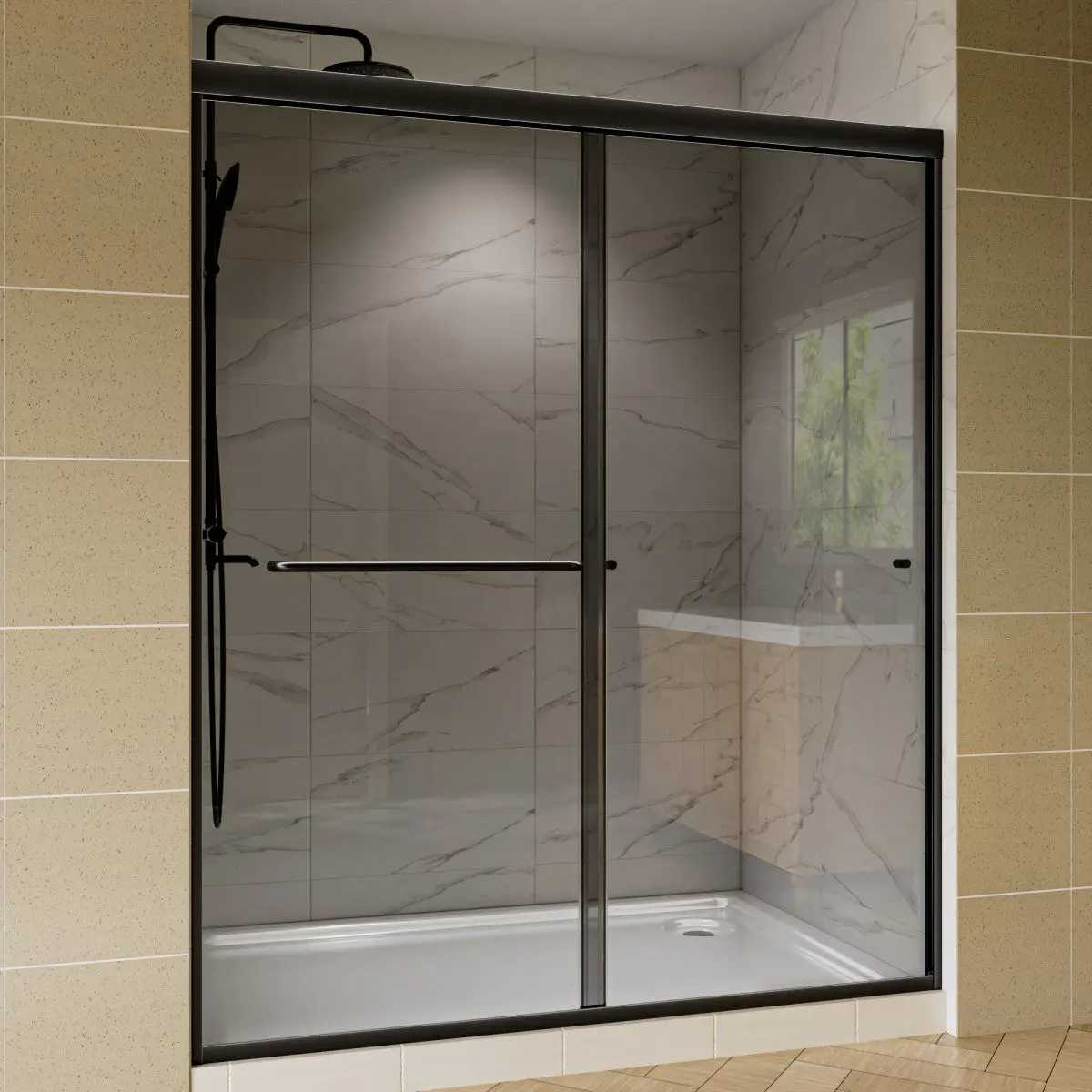 Glide-GR Bypass Glass Shower Doors Framed Sliding Enclosure 56-60 in. W x 70 in. H with Matte Black Finish,Smoke Glass