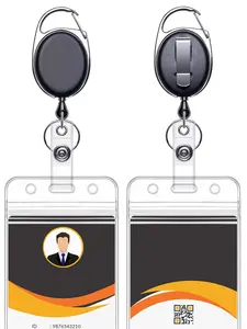 2 Pack Retractable ID Badge Holder with Clip Badge Reels, Clear ID Card Holder with 24" Pull Cord with Carabiner Badge Reel