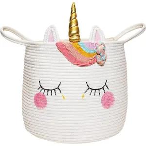 Large Unicorn Woven Basket with Handles - Toy Bin, Baby Gift & Animal Nursery & Cute Laundry Basket, for Clothes, Towels, Toys (Unicorn)