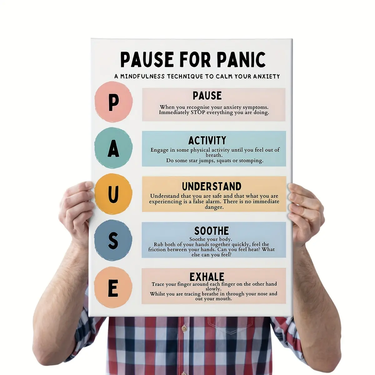 1Pc Wood With Frame Therapy Decor Canvas Poster, Therapy Office Decor, Psychological Wall Decor, Trauma Recovery Poster, Panic Coping Skills, Behavior Positive Educational Decorations For School Counselor Office, Pause For Panic Sign