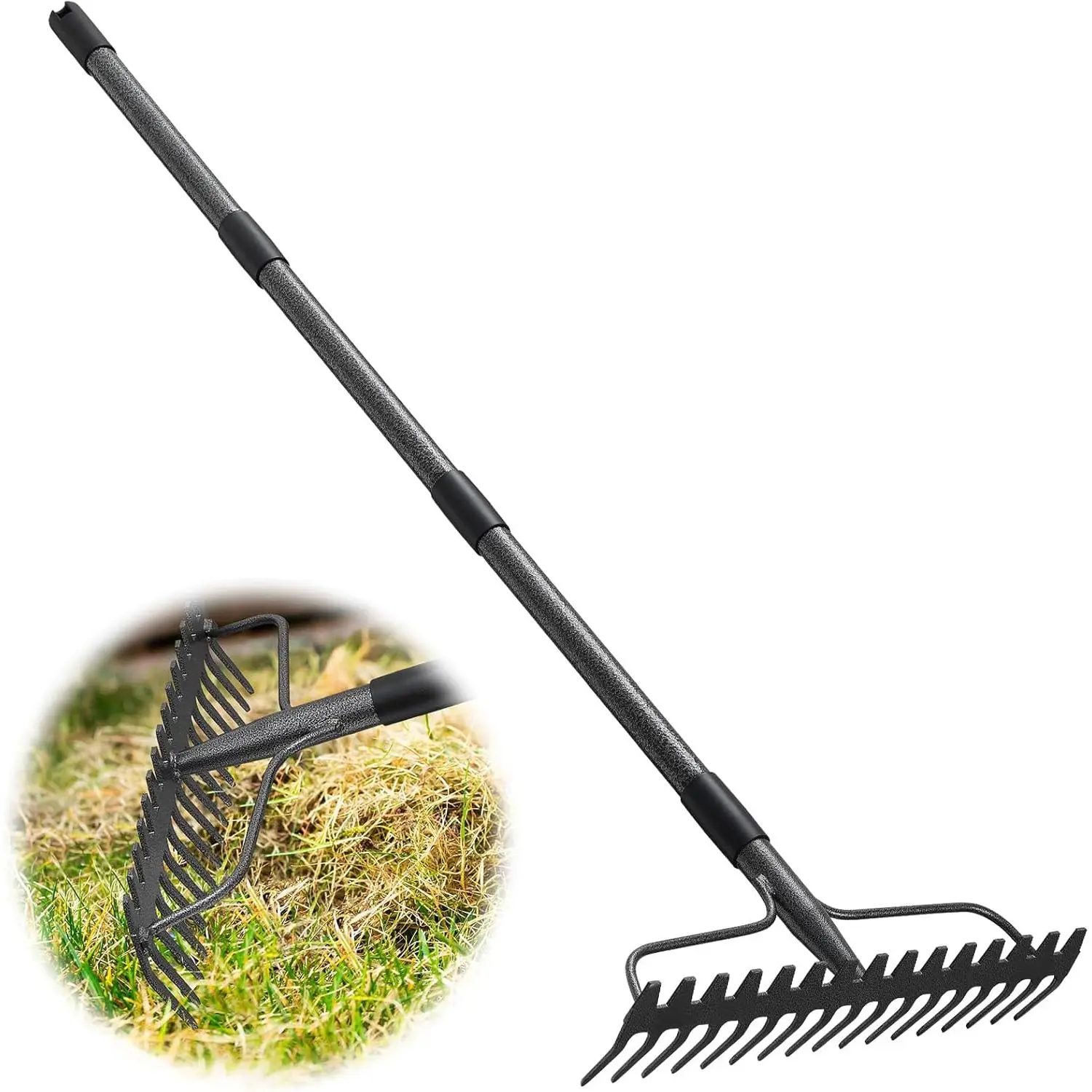 17-tooth Rake with 49inch Handles, 17inch Heavy-Duty Garden Rake for Leaf Raking, Soil Loosening, Mulch Collection, Rock Leveling, Rust-Resistant Metal Bow Rake, Suitable for Leaves and Grass