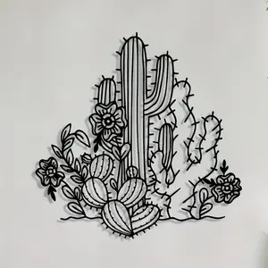 Cactus Pattern Metal Wall Art, Cactus Design, Country Style Iron Wall Decor, Wall Hanging Decor for Home Living Room Bedroom Office, Home Decor, Ornaments, Durable