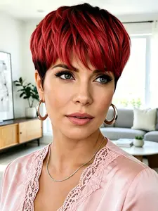 Pixie Cut Human Hair Wig with Bangs, Machine Made Natural Looking Short Wig, Stylish and Comfortable Hairstyle Accessory