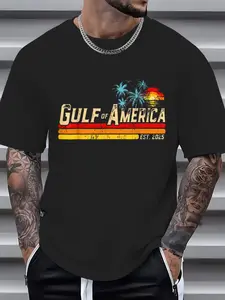 100% Cotton Retro Gulf Of USA America Est 2025 American Flag Gulf Mexico T-Shirt, Men Graphic T Shirts -  Printed Short Sleeve T-Shirt Top