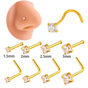 16Pcs 20G 316L Stainless Steel 4-Prong CZ Nose Ring Set, Straight/L/Screw Nose Studs, Hypoallergenic Nose Piercing Jewelry for Women Men