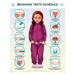 Kiares "Brusing Teeth" Educational Wall Posters for Preschool, Kindergarten, Homeschool - Learning Classroom Decor - Multi-ethnic - Kids with Autism and Special Needs - Premium Quality - Made in USA