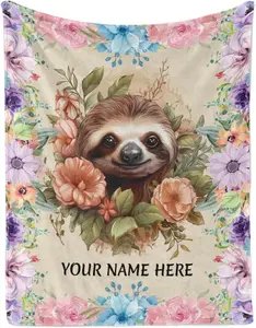 Cute Sloth Blankets, Personalized Throw Blanket for Couch Sofa Bed, Soft Warm Fuzzy Cozy, 30 x 40 Inches