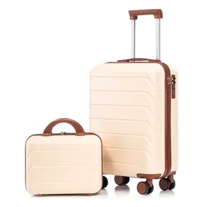 14"/20" 2-Piece Hardshell ABS Luggage Sets, Lightweight with Double Wheels & Combination Lock for Travel