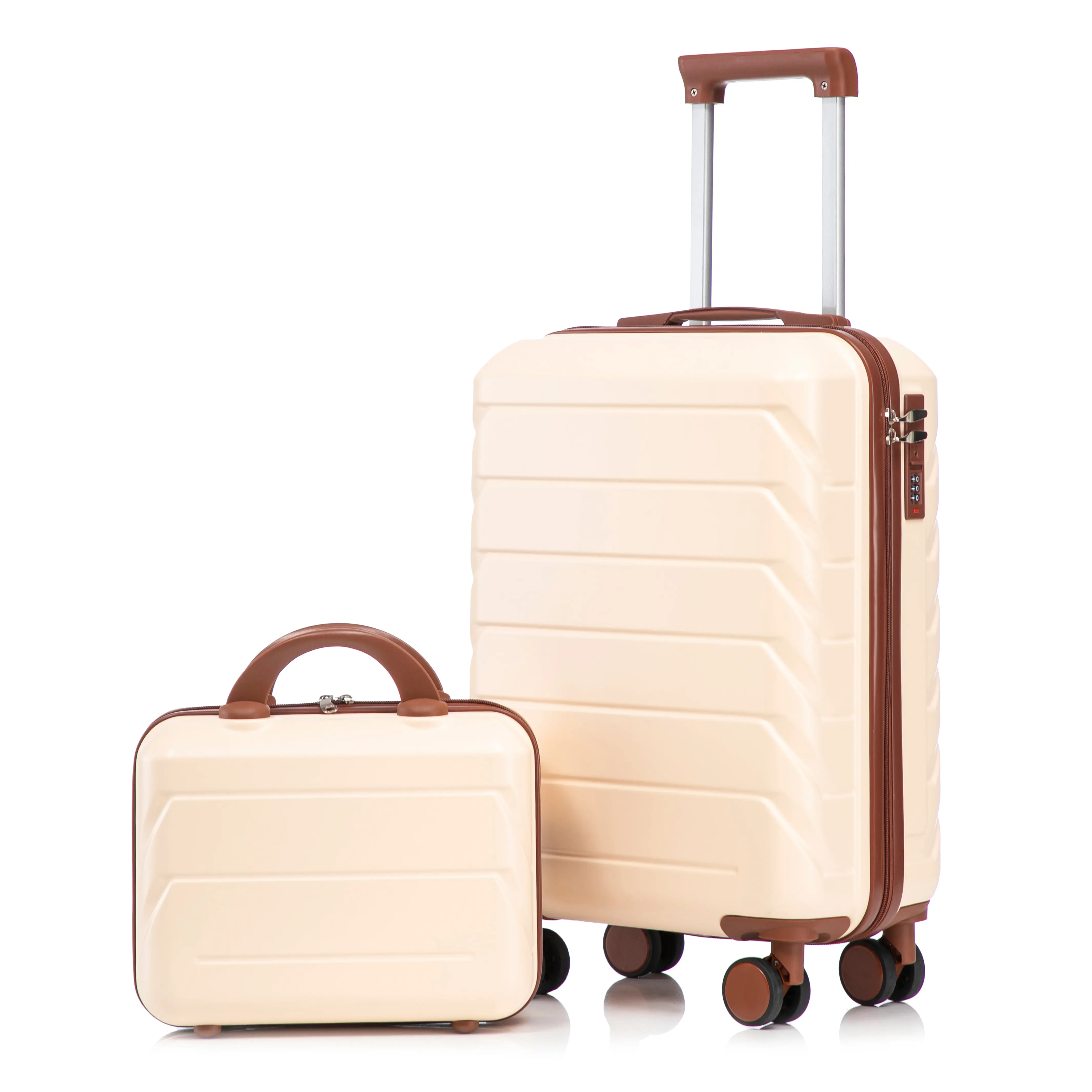 2-Piece Stripe Hardside Luggage Set with Double Spinner Wheels, 20" Carry-On & 14" Cosmetic Case, Lightweight ABS with Combination Lock, Travel Bag Set, Luggage Sets