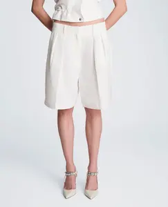 Fly Front High Rise Pleated Short Bermuda Refined Linen Short