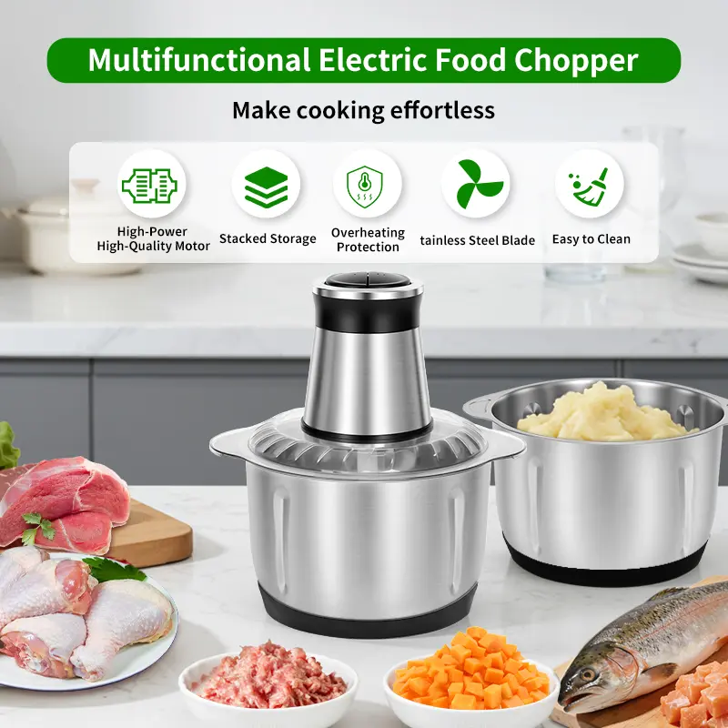 5L Electric Food Chopper - 400W, 2 Speed, Stainless Steel Meat Grinder & Vegetable Chopper