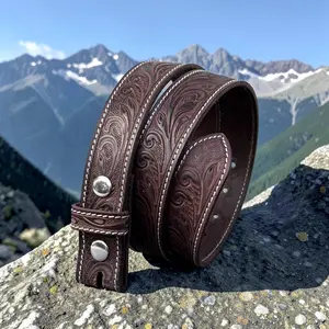 Western Tooled Leather Belt Strap Genuine Cowhide Brown Floral Engraved Belt Handmade Western Belt Interchangeable Buckle Father's Day Gift