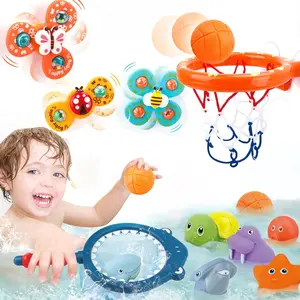 Bath Toys Playset, Fun Basketball Hoop & Balls, Bathtub Pool Shooting Game & Fishing Game, Sensory Suction Cup Spinner Spinning Top Baby Toy,  Little Boys Girls Kids Toddlers