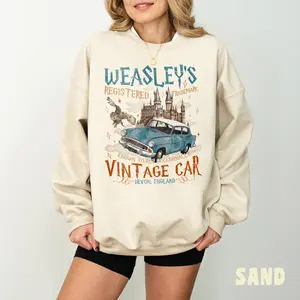 Wizard Flying Car Sweatshirt, Vintage Style Weasley Car Tee, Bookish Wizard Shirt, Universal Fan Crewneck, Magical Adventure Apparel Gift