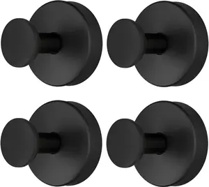 【summervibes】Cup Hooks for Shower, No-Drill Towel & Robe Hooks for Bathroom, Glass Door, Mirror & Tile, 2 /4Pack, Matte Black – Ideal for Hanging Towels, Bathrobes & Loofahs