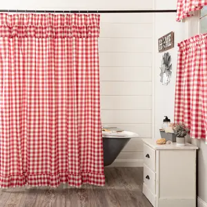 Cherry Ann Buffalo Check Ruffled Shower Curtain