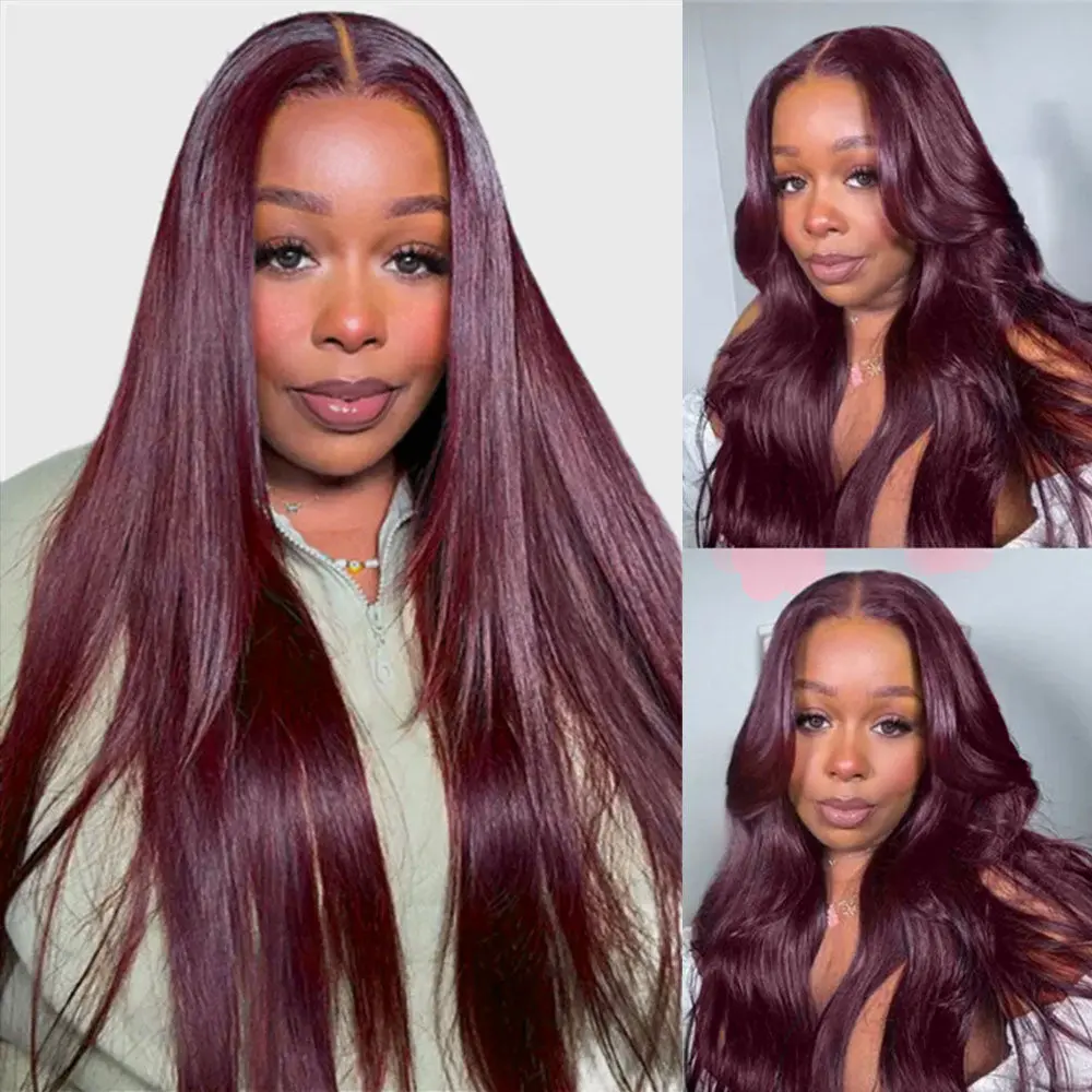 Megalook 5x6 Pre-Cut Dark Plum Glueless Wigs Silky Straight With Drawstring 100% Human Hair Wig Lace Closure Wig Nature Hairline #MegalookHair