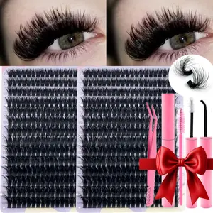 DIY Lash Clusters Kit - soft fluffy Black Thin Long-Lasting Lashes with glue Remover & tweezer for Beginners Easy At-Home Application - Eyelash Set