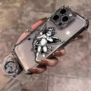 Vintage Cupid iPhone Case Protective Stylish Perfect For Romance Lovers For iPhone 17 16 15 14 13 12 11 PRO PLUS MAX Four Corners Material Anti-drop Transparent Soft Silicone Gift Shockproof Protection Anti-drop Mobile Phone Shell Protective Case L067