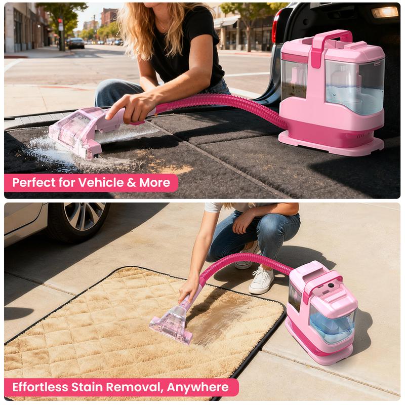 [NewYearSale!] Upholstery Carpet Vacuum Cleaner, 18KPa Suction Spot Cleaning Machine for Pet Stains, Carpets, Sofa, Car Seats, Mattress, with 3 Multipurpose Cleaning Tools, 6'' Deep Cleaning Brush | Portable 3-in-1 Little Pink C9S