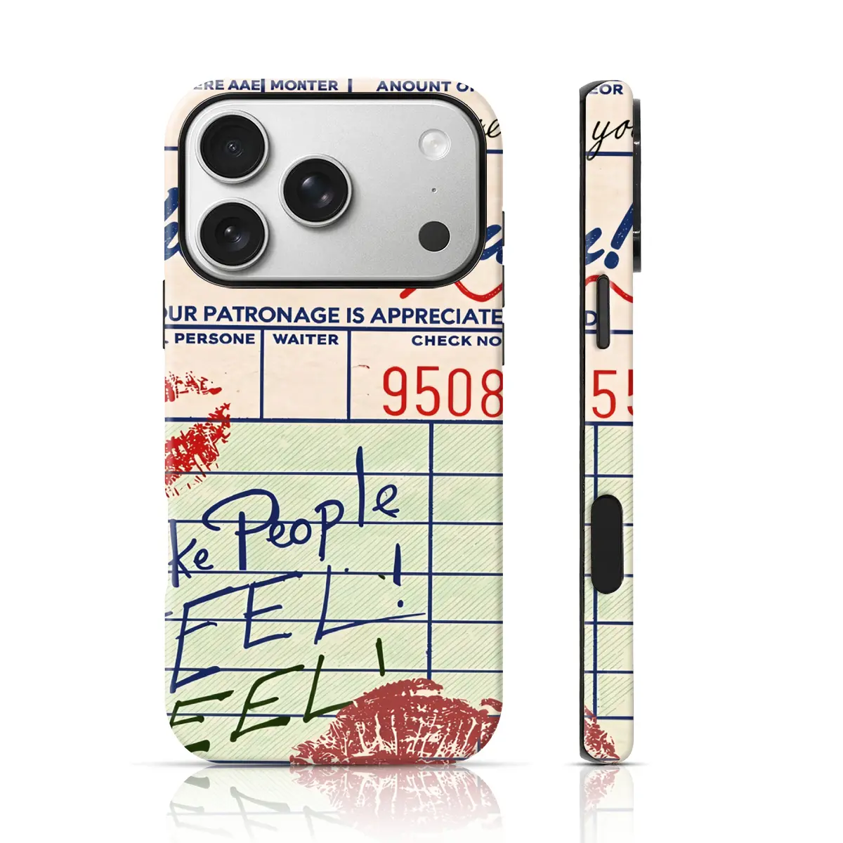 Vintage Receipt Kiss Design 2-in-1 Smartphone Casing, Fashion Handheld Cellphone Case for iPhone 17/16/15 Pro Max/15/14/13/12 & Samsung S26/S25 Ultra, TikTok Hot-Selling Devices Accessory