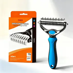 Dog Rake and Dog Hair Brush -Professional Deshedding Brush for Dogs & Cats – Double-Sided Undercoat Rake with Stainless Steel Teeth – Reduces Shedding & Mats – Gentle Dematting Tool for Long-Haired Pets