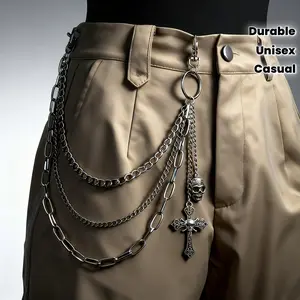 1 Gothic Skull Cross Multi-layer Pant Chain Belt, Dark Style for Party & Daily Fashion, Unisex Design