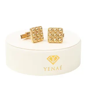 YENAÉ Telsom Dome Cuff Links - 18K Gold Plated | Skin-Friendly | Nickel & Lead-Free | Hand Polished | Gift-Ready