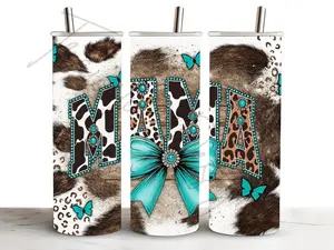 Turquoise MAMA Cow Cheetah Bow Print Tumbler Gift 20oz Stainless Steel Birthday Christmas Mom
