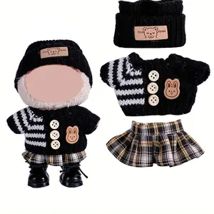 babydolls Labubu 6.69inch Doll Clothes Set - Stylish Fisherman Hat & Pink Striped Sweater & Plaid Skirt for 17cm Dolls - Adorable Accessories for Play & Display - Not Included Shoes & Doll