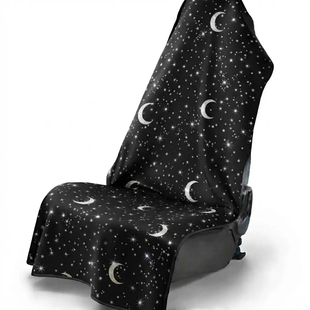 2-in-1 Waterproof Car Seat Cover Towel, Celestial Moon & Stars Print, Universal Auto Seat Protector for Beach, Gym, Travel & Pets