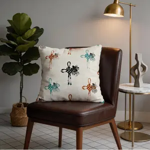 1 Pack 18×18 Inch Chinese Knot Ink Wash Throw Pillow, Boho Style Decorative Accent Pillow with Invisible Zipper, HD Digital Print Non-Fade Soft Cushion for Couch Living Room Bedroom